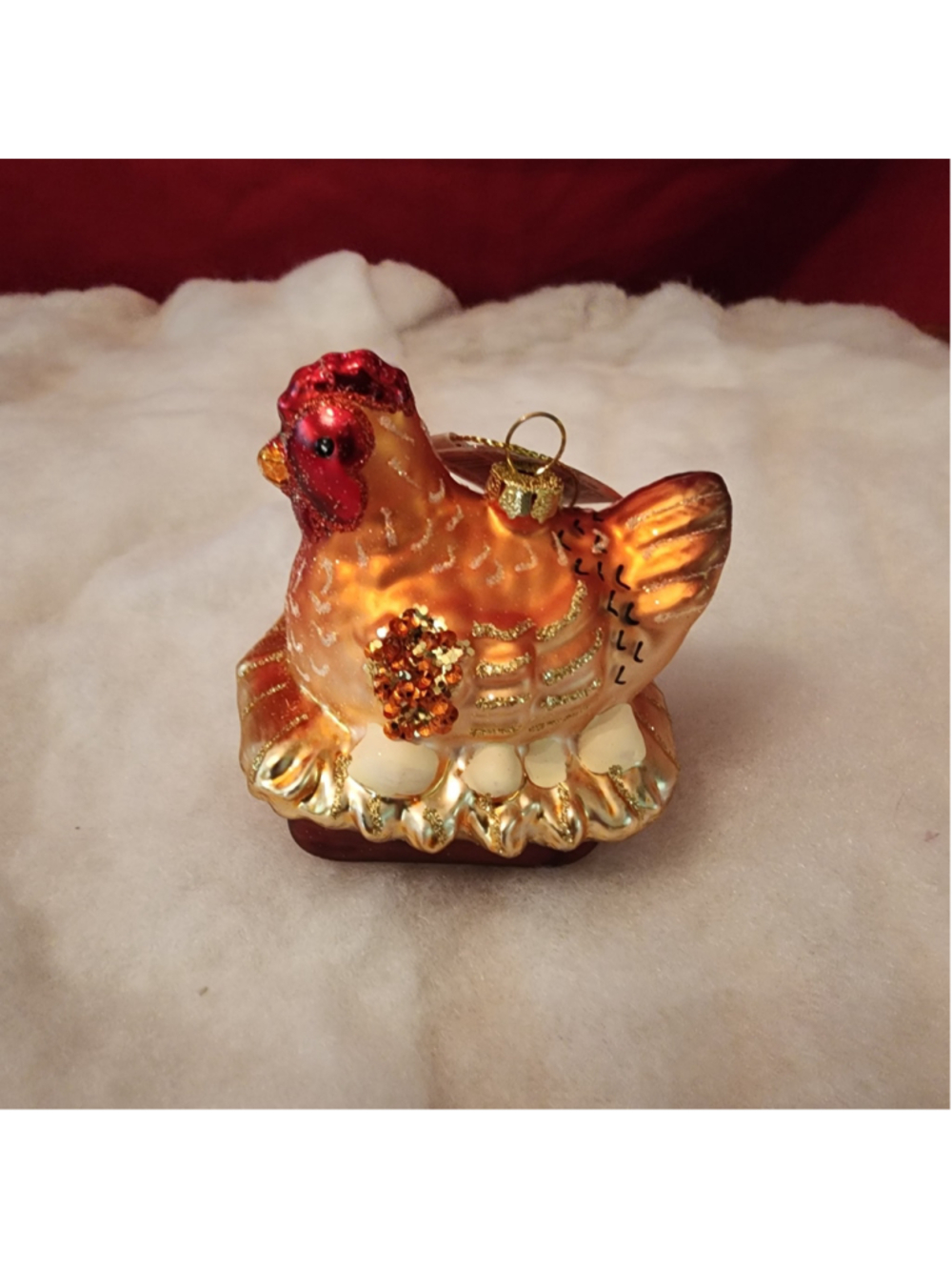 Kurt S. Adler Glass Hen on Nest Christmas Ornament One Size Orange Red